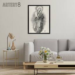 "Artery8 The Virgin on the Crescent Moon Durer Framed Canvas Wall Art Print in White - Size: W12"" x H16""" - thumbnail 3