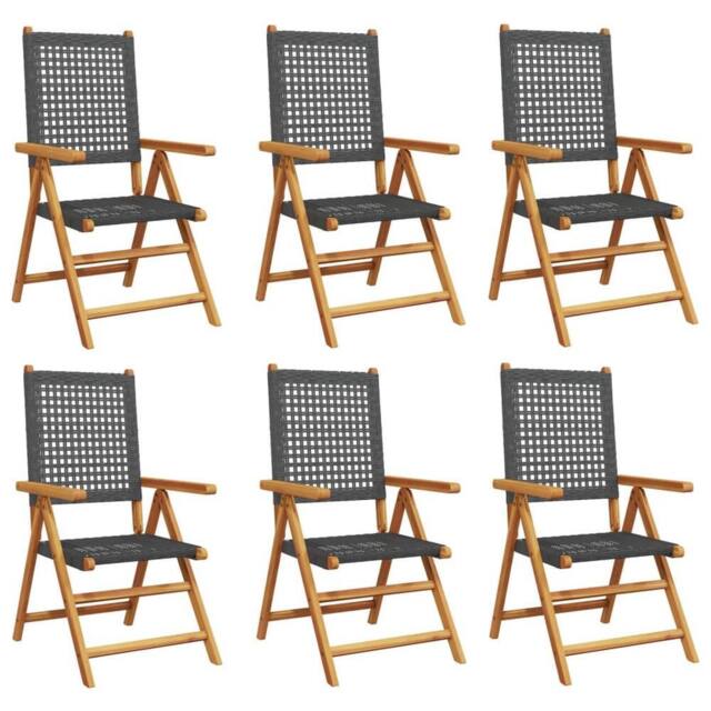 Berkfield Home Reclining Garden Chairs 6 pcs Black Poly Rattan & Solid Wood - image 1