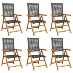 Berkfield Home Reclining Garden Chairs 6 pcs Black Poly Rattan & Solid Wood - thumbnail 1