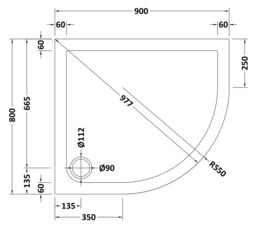 Balterley Premium Shower Tray - Right Hand Offset Quadrant - 900mm x 800mm - Slate Grey - thumbnail 5