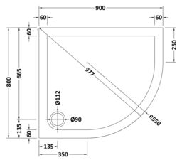 Balterley Premium Shower Tray - Right Hand Offset Quadrant - 900mm x 800mm - Slate Grey - thumbnail 6