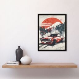 "Artery8 Retro Vintage Sportscar Classic Japanese Red Sky Framed Art Print - Size: W12"" x H16""" - thumbnail 4
