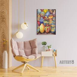 "Artery8 Glazed Ceramic Pot Vases Folk Art Canvas Wall Art Print - Size: W24"" x H32""" - thumbnail 3