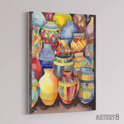 "Artery8 Glazed Ceramic Pot Vases Folk Art Canvas Wall Art Print - Size: W24"" x H32""" - thumbnail 2