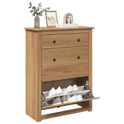 Berkfield Home Shoe Cabinet Panama 80x35x105 cm Solid Wood Pine in Brown - Size: 80 x 35 x 105 cm - thumbnail 1