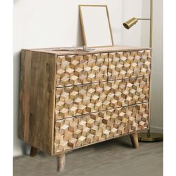 Jaipur Furniture Ltd Geometric 2+2 Drawer Chest of Drawer - Mango Wood - L45 x W90 x H96 cm - Mango Light Finish in Brown - thumbnail 6