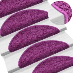 Berkfield Home Carpet Stair Treads 15 pcs Violet 65x21x4 cm in Purple - Size: Medium - thumbnail 1