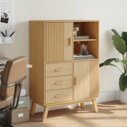 Berkfield Home Highboard OLDEN Brown 85x43x125 cm Solid Wood Pine - Size: 85 x 43 x 125 cm - thumbnail 3