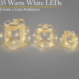 Christow Light Up Christmas Presents LED Parcels Battery Operated with Timer Set of 3 in Gold - thumbnail 3
