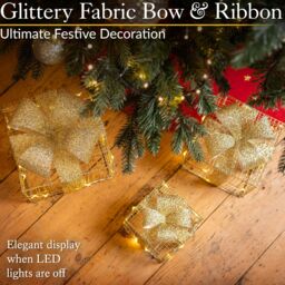 Christow Light Up Christmas Presents LED Parcels Battery Operated with Timer Set of 3 in Gold - thumbnail 2