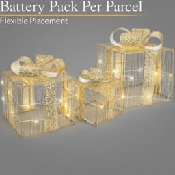 Christow Light Up Christmas Presents LED Parcels Battery Operated with Timer Set of 3 in Gold - thumbnail 4