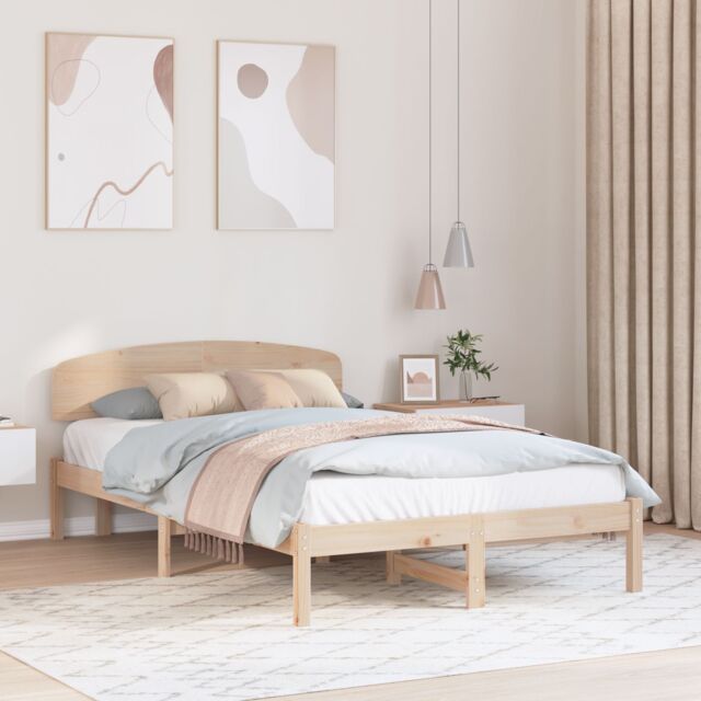Berkfield Home Bed Frame with Headboard 120x200 cm Solid Wood Pine in Beige - image 1