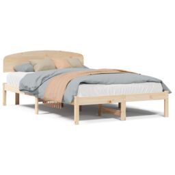 Berkfield Home Bed Frame with Headboard 120x200 cm Solid Wood Pine in Beige - thumbnail 4