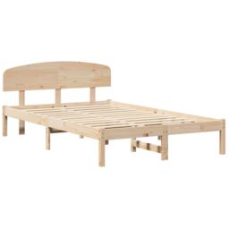 Berkfield Home Bed Frame with Headboard 120x200 cm Solid Wood Pine in Beige - thumbnail 2