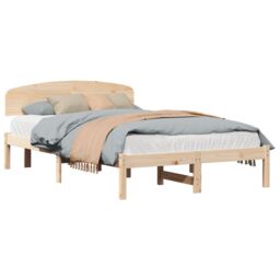 Berkfield Home Bed Frame with Headboard 120x200 cm Solid Wood Pine in Beige - thumbnail 3