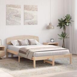 Berkfield Home Bed Frame with Headboard 120x200 cm Solid Wood Pine in Beige - thumbnail 5