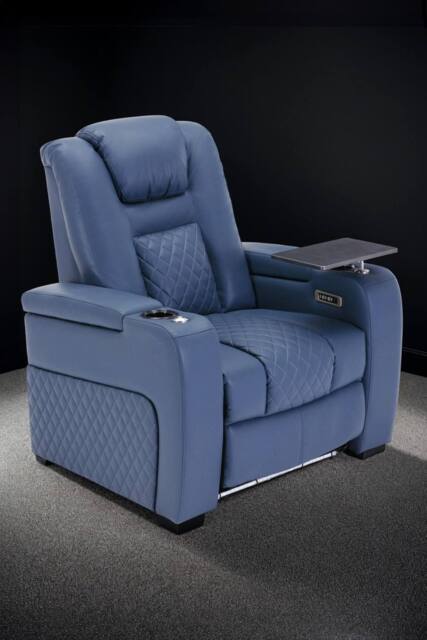 More4Homes Broadway Cinema Electric Recliner Chair USB Charging LED Base w Tray in Blue - image 1