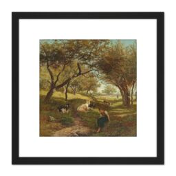 Artery8 Bilders The Goatherdess Farm Goat Painting 8X8 Inch Square Wooden Framed Wall Art Print Picture with Mount in Black - thumbnail 1