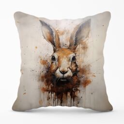 Warren Reed - Designer Watercolour Hare Face Outdoor Cushion in Brown - Size: 60 cm x 60 cm - thumbnail 1
