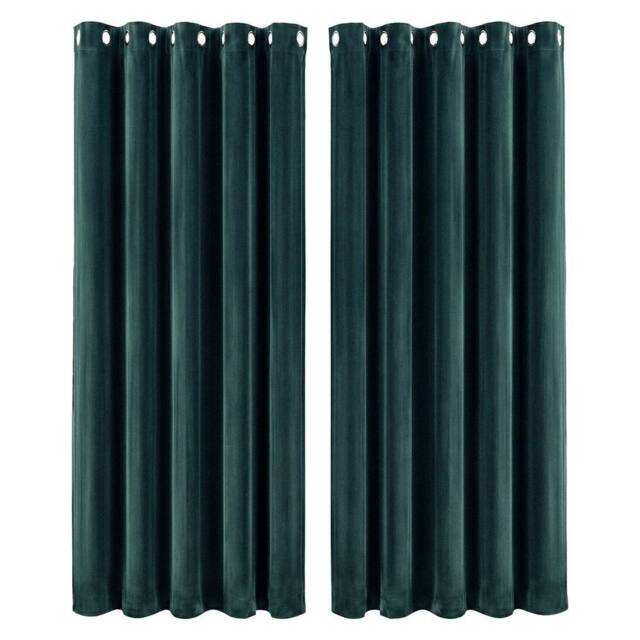 VOGREX Green Velvet Thermal Blackout Eyelet Curtains 66x90 Inch - image 1