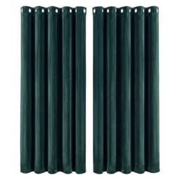 VOGREX Green Velvet Thermal Blackout Eyelet Curtains 66x90 Inch
