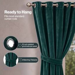 VOGREX Green Velvet Thermal Blackout Eyelet Curtains 66x90 Inch - thumbnail 5