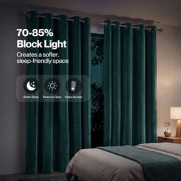 VOGREX Green Velvet Thermal Blackout Eyelet Curtains 66x90 Inch - thumbnail 3