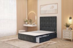 Somnior Alexas Divan 2 Draw Bed Base with Floor Standing Headboard Tweed Fabric in Charcoal - Size: Single - thumbnail 1