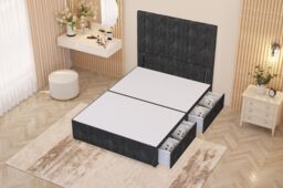 Somnior Alexas Divan 2 Draw Bed Base with Floor Standing Headboard Tweed Fabric in Charcoal - Size: Single - thumbnail 3