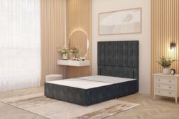 Somnior Alexas Divan 2 Draw Bed Base with Floor Standing Headboard Tweed Fabric in Charcoal - Size: Single - thumbnail 2