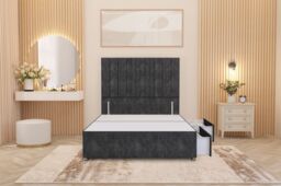 Somnior Alexas Divan 2 Draw Bed Base with Floor Standing Headboard Tweed Fabric in Charcoal - Size: Single - thumbnail 4