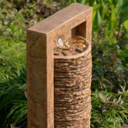 Teamson Home Garden Outdoor Water Feature, Tall Waterfall Water Fountain, With Warm LED Lights, Layered Rock Design, Brown - thumbnail 4