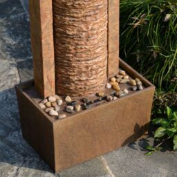 Teamson Home Garden Outdoor Water Feature, Tall Waterfall Water Fountain, With Warm LED Lights, Layered Rock Design, Brown - thumbnail 5