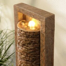 Teamson Home Garden Outdoor Water Feature, Tall Waterfall Water Fountain, With Warm LED Lights, Layered Rock Design, Brown - thumbnail 6