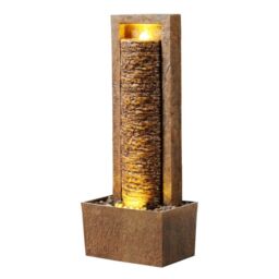 Teamson Home Garden Outdoor Water Feature, Tall Waterfall Water Fountain, With Warm LED Lights, Layered Rock Design, Brown - thumbnail 1