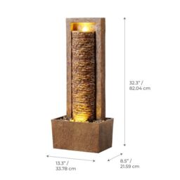 Teamson Home Garden Outdoor Water Feature, Tall Waterfall Water Fountain, With Warm LED Lights, Layered Rock Design, Brown - thumbnail 7