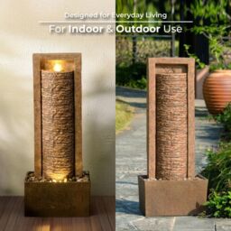 Teamson Home Garden Outdoor Water Feature, Tall Waterfall Water Fountain, With Warm LED Lights, Layered Rock Design, Brown - thumbnail 8