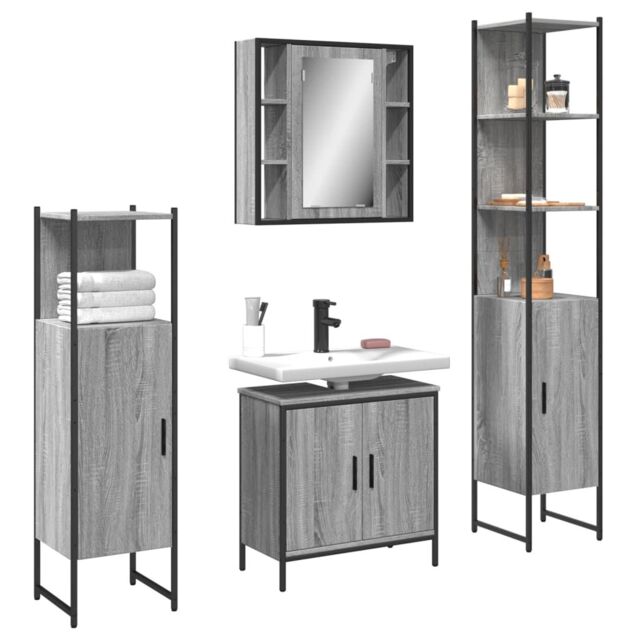 Berkfield Home 4 Piece Bathroom Cabinet Set Grey Sonoma Engineered Wood - image 1
