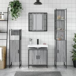 Berkfield Home 4 Piece Bathroom Cabinet Set Grey Sonoma Engineered Wood - thumbnail 3