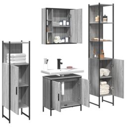 Berkfield Home 4 Piece Bathroom Cabinet Set Grey Sonoma Engineered Wood - thumbnail 4
