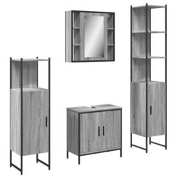 Berkfield Home 4 Piece Bathroom Cabinet Set Grey Sonoma Engineered Wood - thumbnail 2