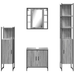 Berkfield Home 4 Piece Bathroom Cabinet Set Grey Sonoma Engineered Wood - thumbnail 6