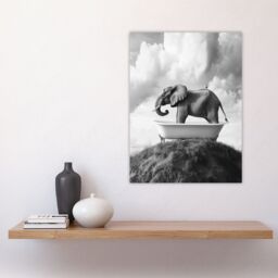 "Artery8 Elephant in Bathtub on a Hill Black White Surreal Wall Art Print in Grey - Size: W18"" x H24""" - thumbnail 4