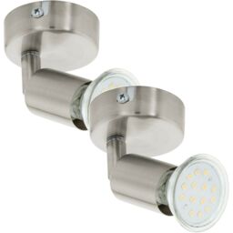 Loops 2 PACK Wall 1 Spot Light Colour Satin Nickel Steel Shade GU10 1x3W Included in Metallics - thumbnail 1
