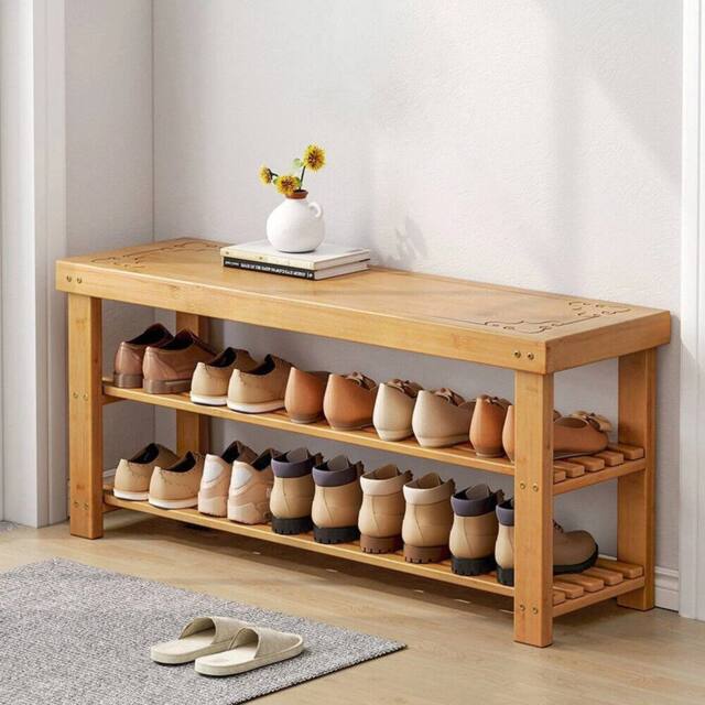 KORVIXA 3-Tier Bamboo Shoes Changing Stool in Natural - Size: 100 cm x 100 cm - image 1