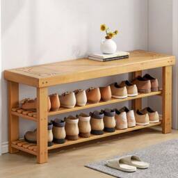 KORVIXA 3-Tier Bamboo Shoes Changing Stool in Natural - Size: 100 cm x 100 cm - thumbnail 4