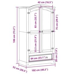 Berkfield Home Wardrobe Corona White 102x52x186 cm Solid Wood Pine - Size: 102 x 52 x 186 cm - thumbnail 9