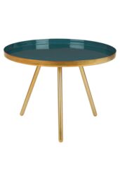 Orsina Diesel Enamel Accent Table, Gold Iron Frame With Green Enamel Top, Modern Luxe Side Table For Living Room