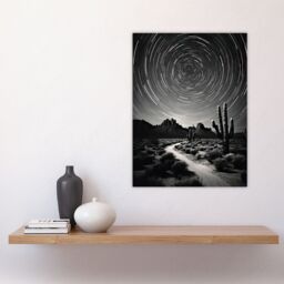 Artery8 Moon & Star Time Lapse Trails Stars Tracing Their Journey Across The Sky Desert Cactus Large Wall Unframed Art Poster Print Thick Paper 18X24 - thumbnail 4