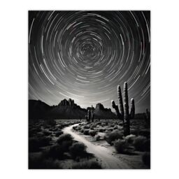 Artery8 Moon & Star Time Lapse Trails Stars Tracing Their Journey Across The Sky Desert Cactus Large Wall Unframed Art Poster Print Thick Paper 18X24 - thumbnail 1